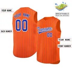 Orange Royal-White Striped Sleeveless Baseball Jersey 2