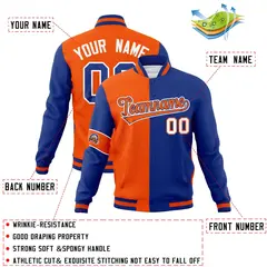 Orange Royal-White Two Tone Split Letterman Varsity Jacket 4