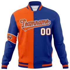 Orange Royal-White Two Tone Split Letterman Varsity Jacket 5