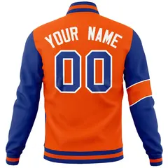 Orange Royal-White Two Tone Split Letterman Varsity Jacket 6