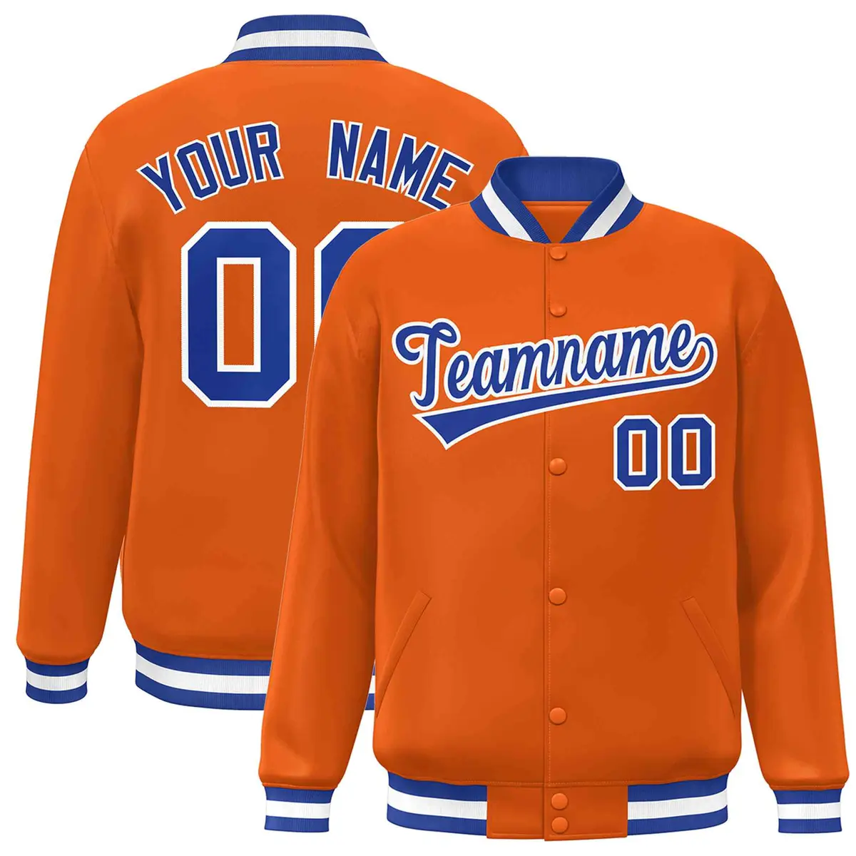 Orange Royal-White Varsity Full-Snap Letterman Jacket