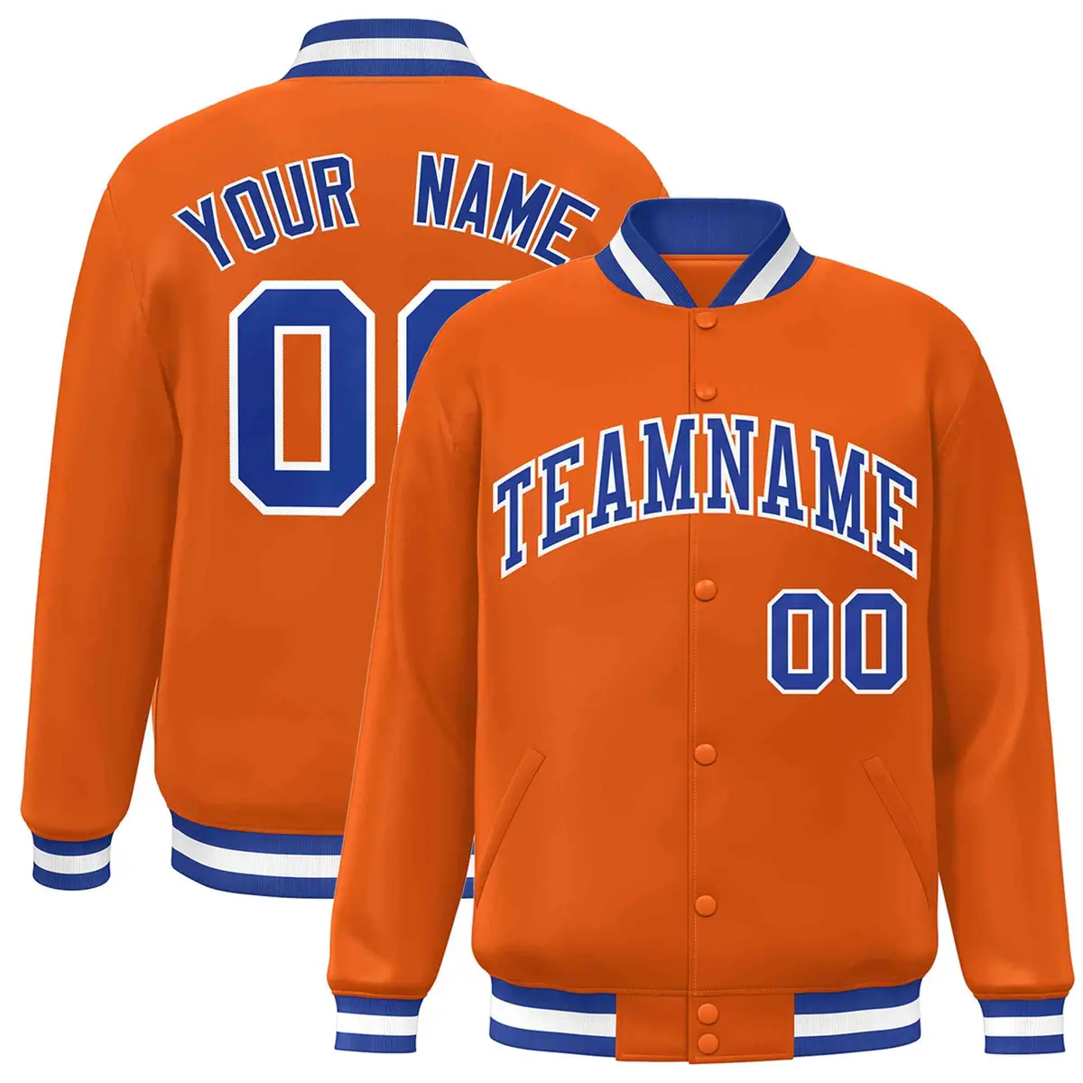 Orange Royal-White Varsity Full-Snap Letterman Jacket