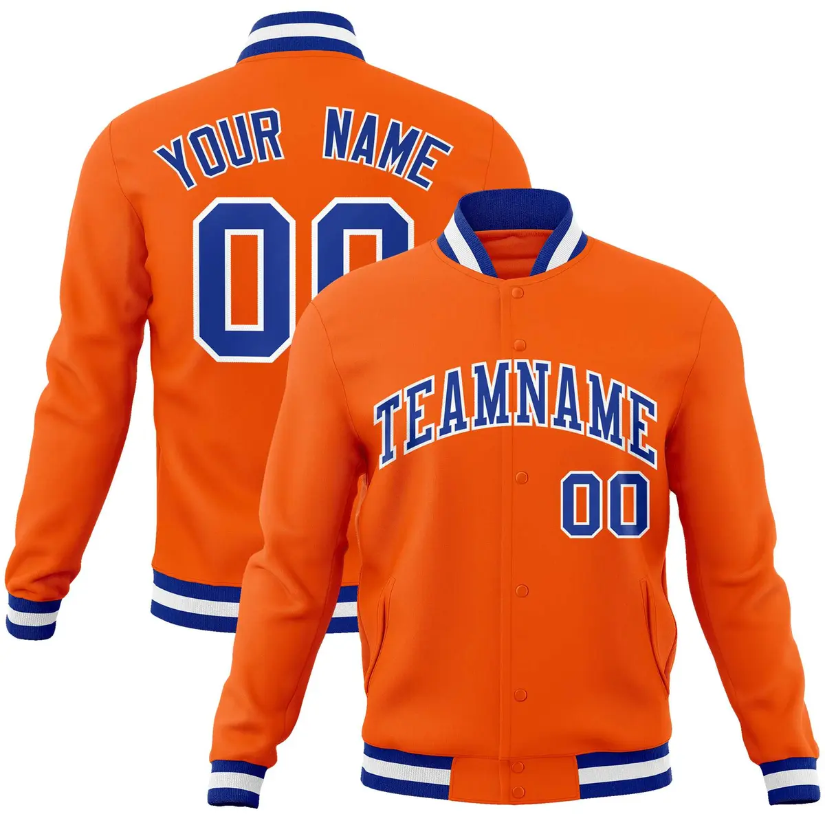 Orange Royal-White Varsity Full-Snap Letterman Jacket