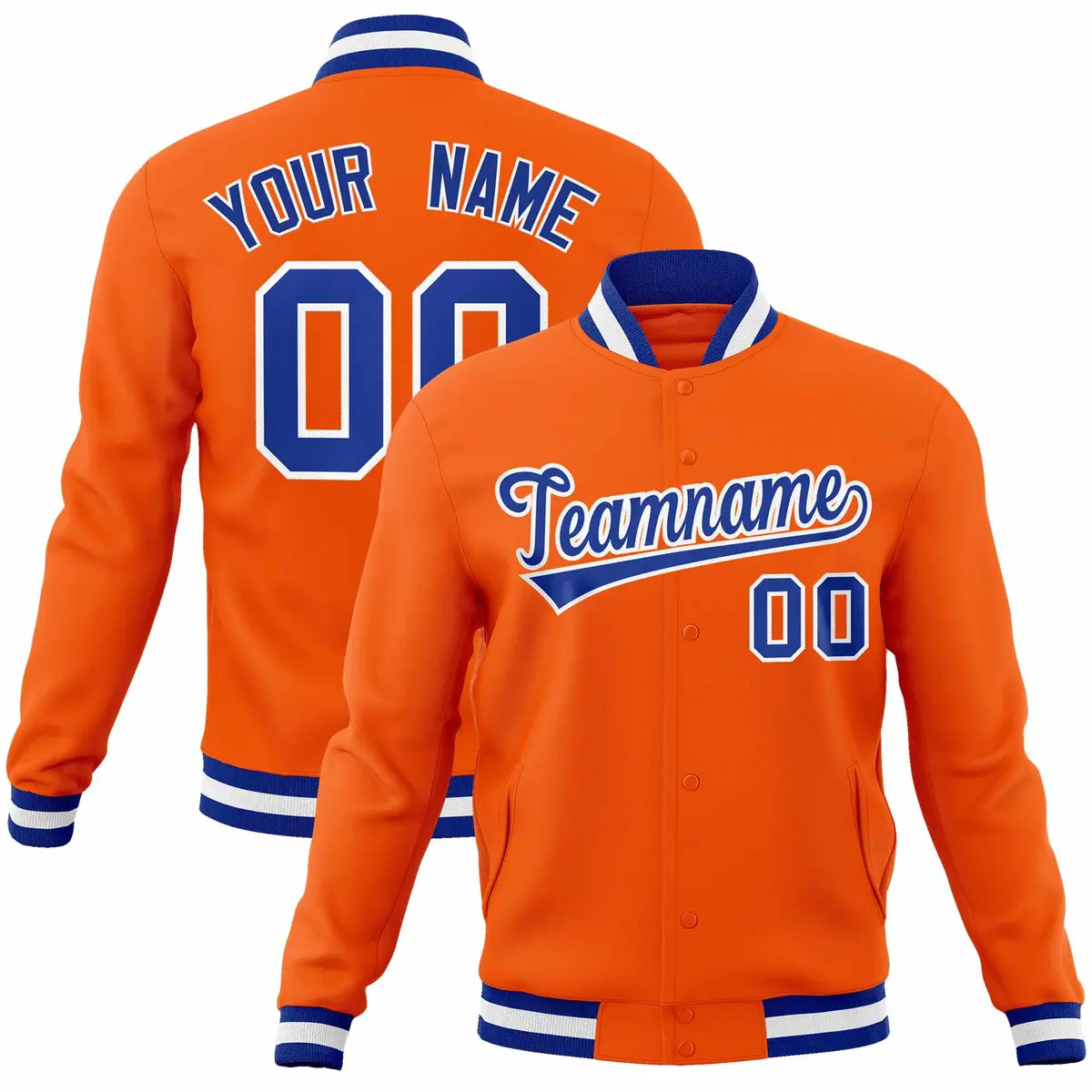 Orange Royal-White Varsity Full-Snap Letterman Jacket