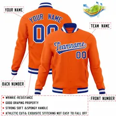 Orange Royal-White Varsity Full-Snap Letterman Jacket 4