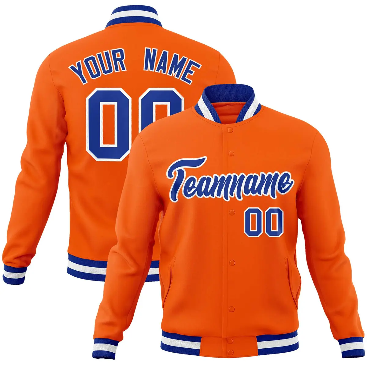 Orange Royal-White Varsity Full-Snap Letterman Jacket