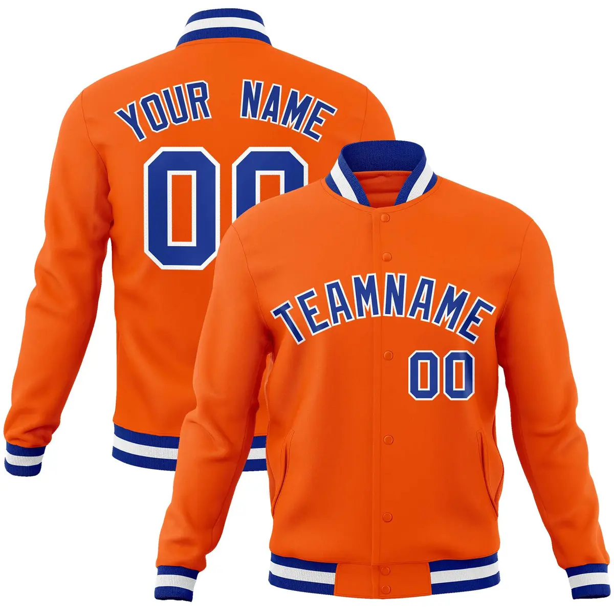 Orange Royal-White Varsity Full-Snap Letterman Jacket
