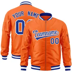 Orange Royal-White Varsity Full-Zip Letterman Bomber Jacket 1