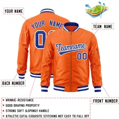 Orange Royal-White Varsity Full-Zip Letterman Bomber Jacket 2