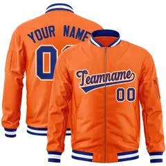 Orange Royal-White Varsity Full-Zip Letterman Bomber Jacket 1