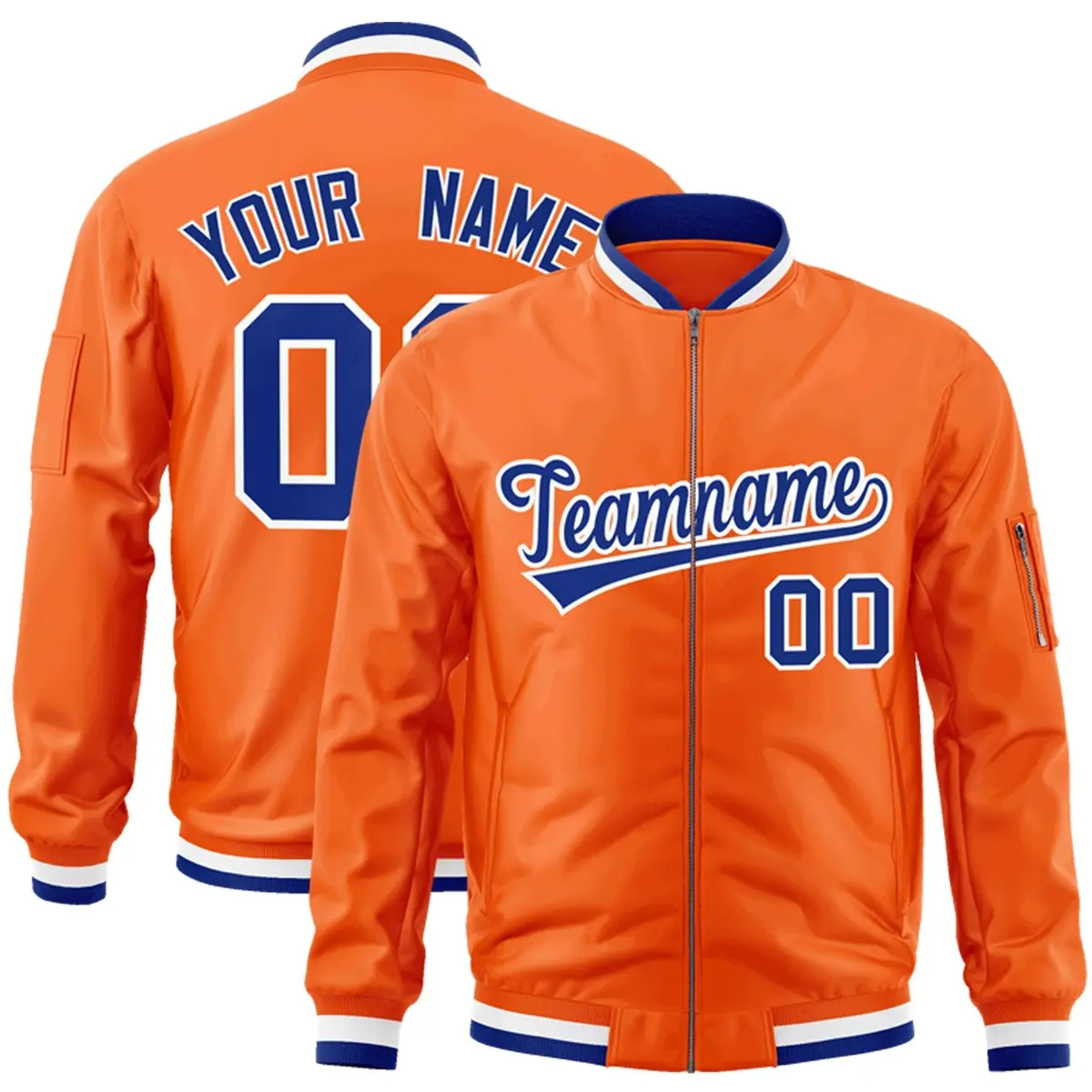 Orange Royal-White Varsity Full-Zip Letterman Bomber Jacket