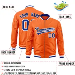 Orange Royal-White Varsity Full-Zip Letterman Bomber Jacket 2