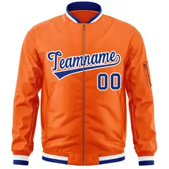 Orange Royal-White Varsity Full-Zip Letterman Bomber Jacket 3