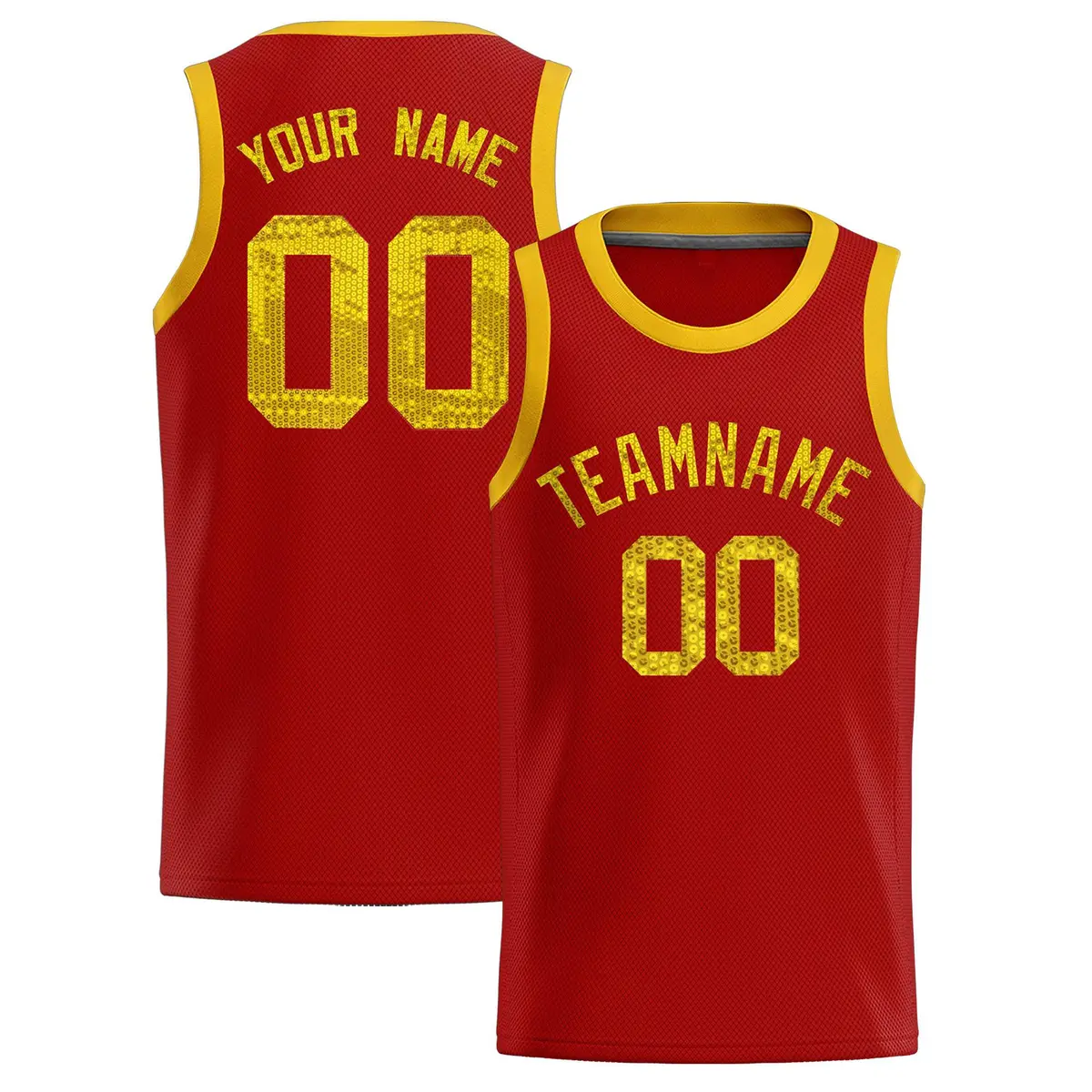 Orange Sequined Trim Athletic Basketball Jersey