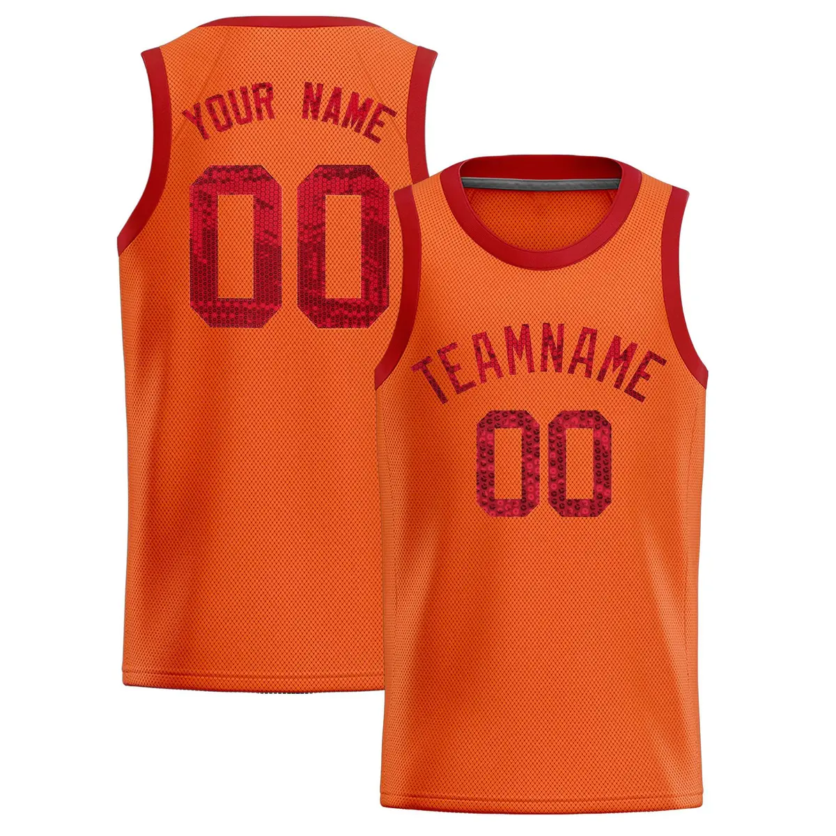 Orange Sequined Trim Athletic Basketball Jersey