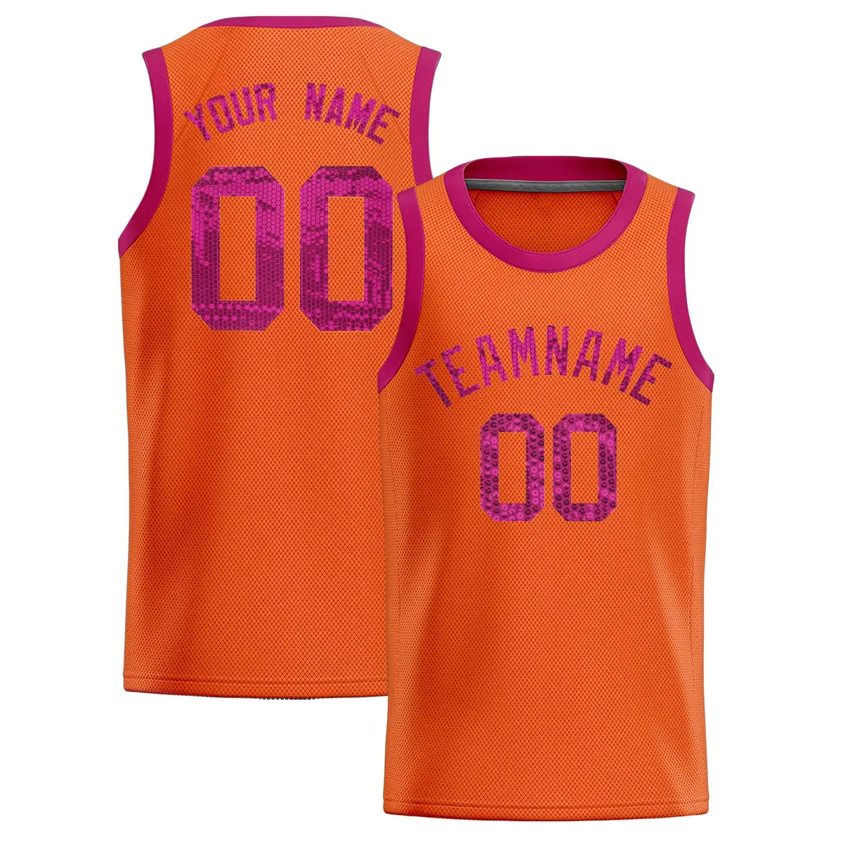 Orange Sequined Trim Athletic Basketball Jersey