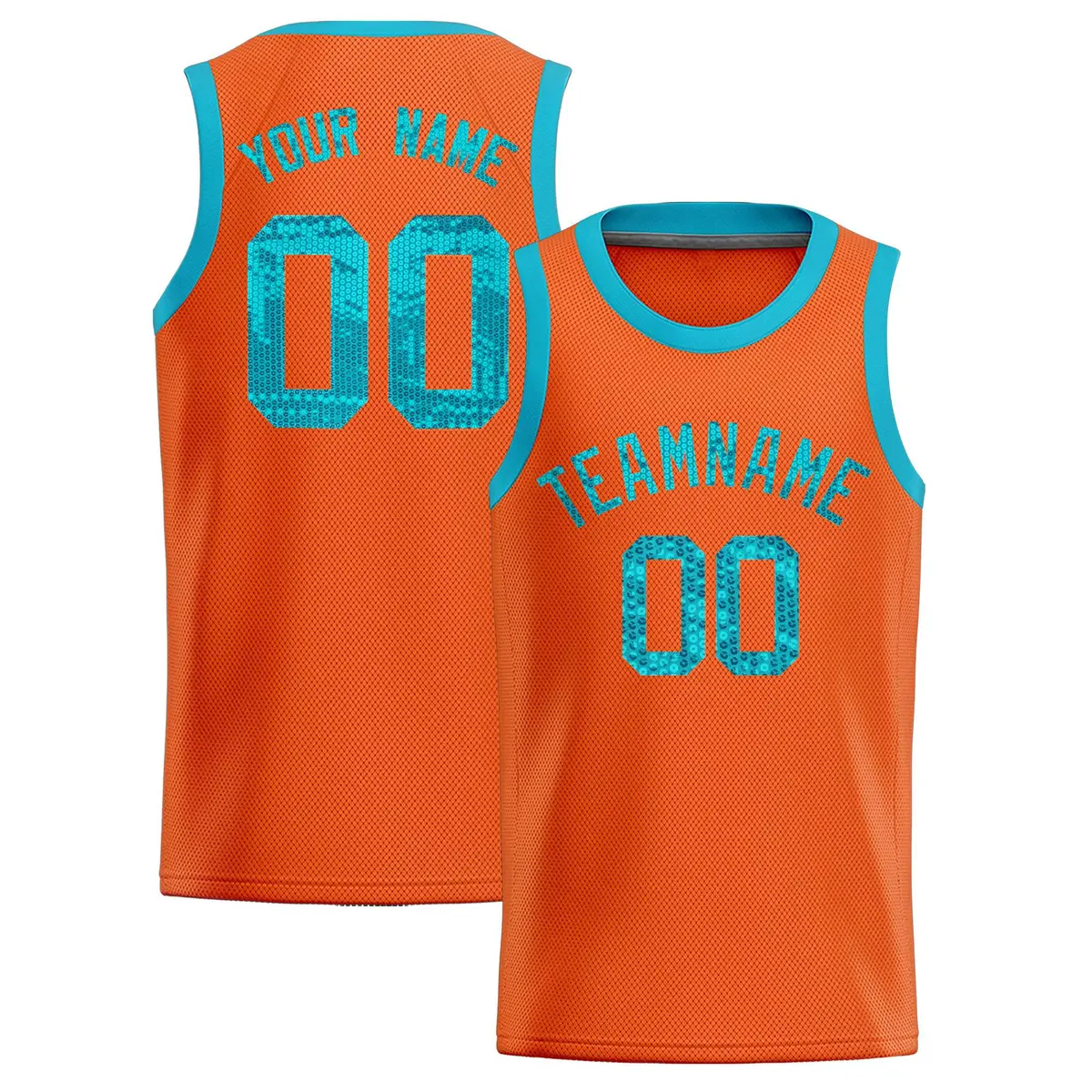 Orange Sequined Trim Athletic Basketball Jersey