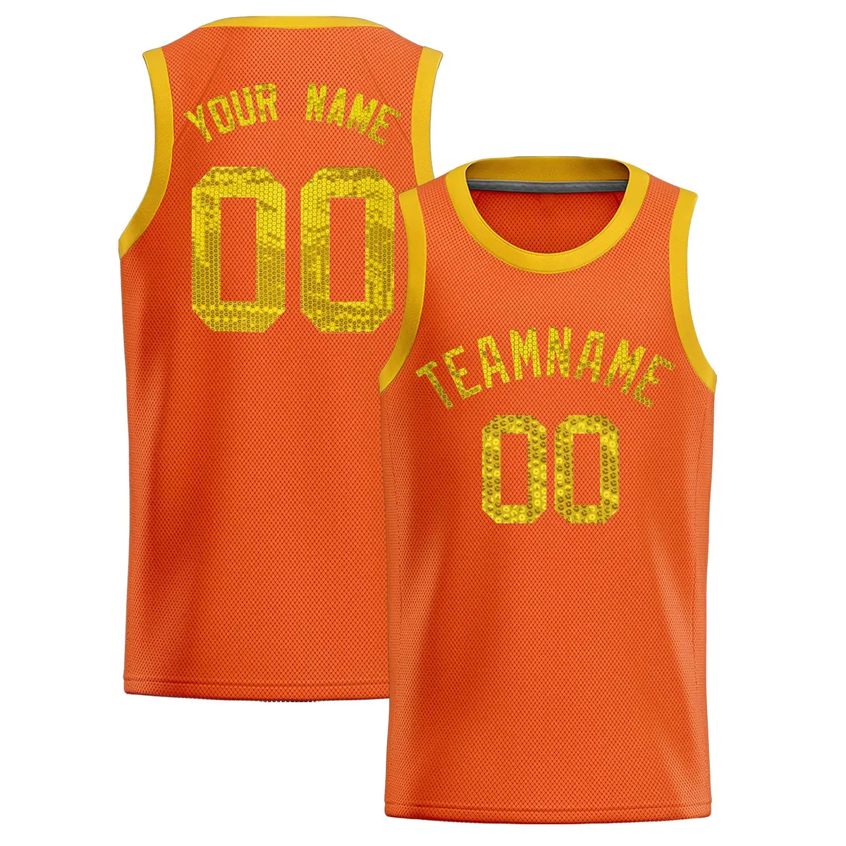 Orange Sequined Trim Athletic Basketball Jersey