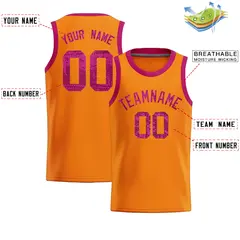 Orange Sequined Trim Athletic Basketball Jersey 2