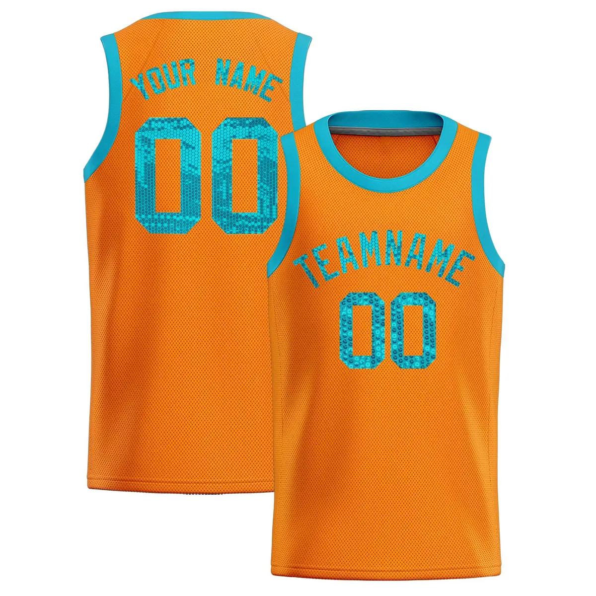 Orange Sequined Trim Athletic Basketball Jersey