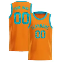 Orange Sequined Trim Athletic Basketball Jersey