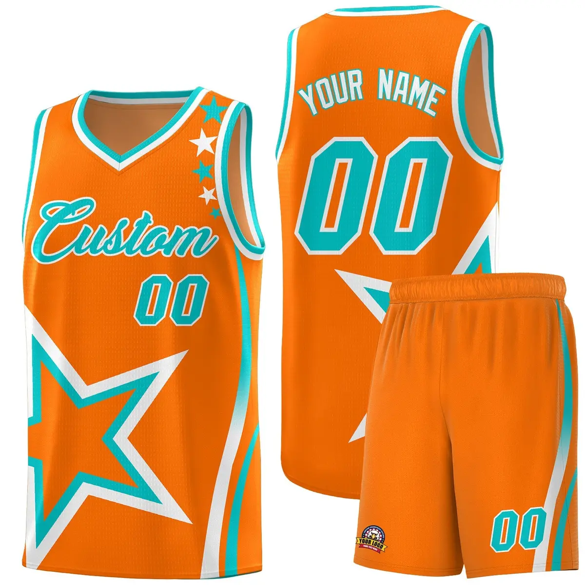 Orange Shoulder Stars Graffiti Basketball Jersey Set