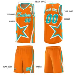 Orange Shoulder Stars Graffiti Basketball Jersey Set 5