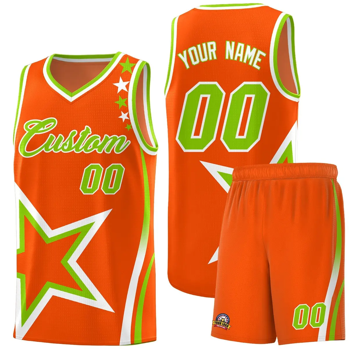 Orange Shoulder Stars Graffiti Basketball Jersey Set