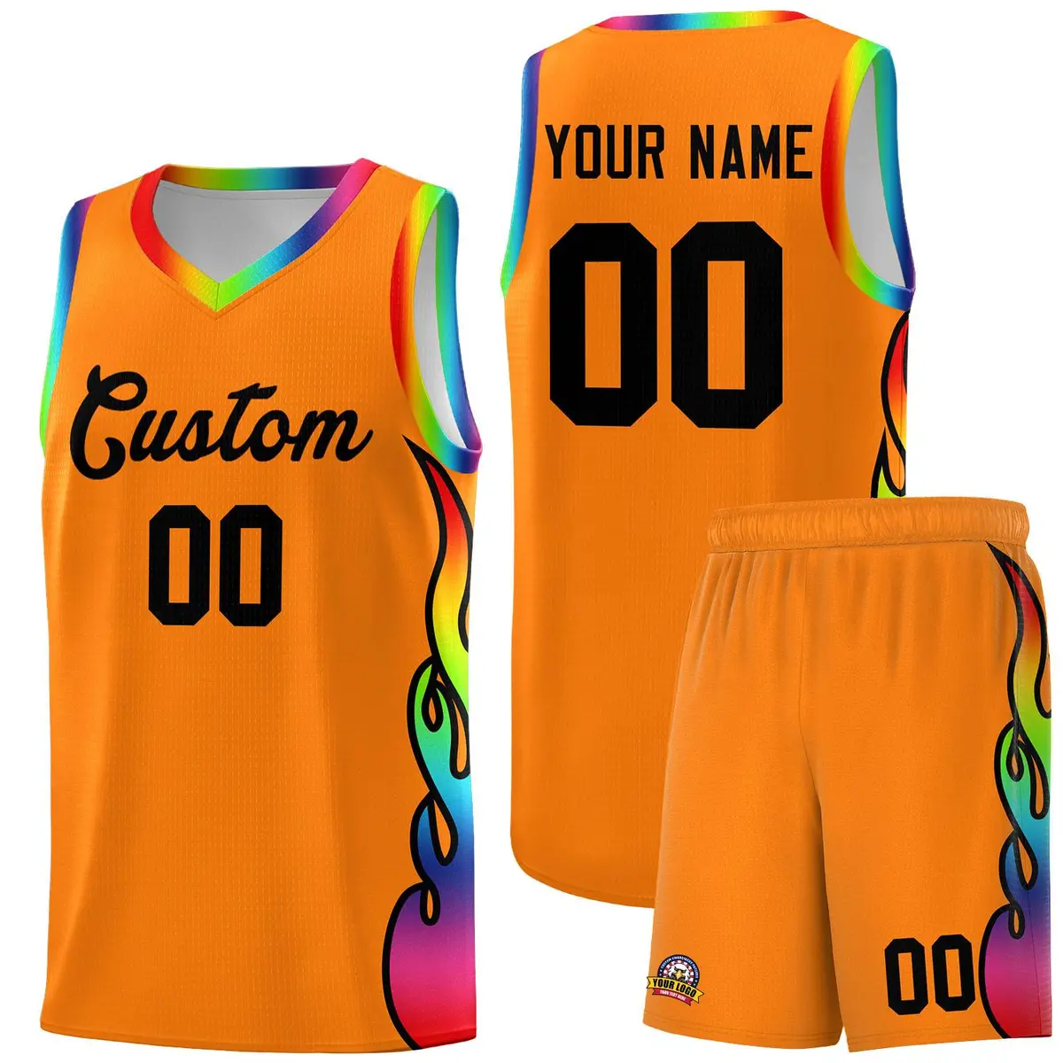 Orange Side Flame Fashion Sports Basketball Jersey
