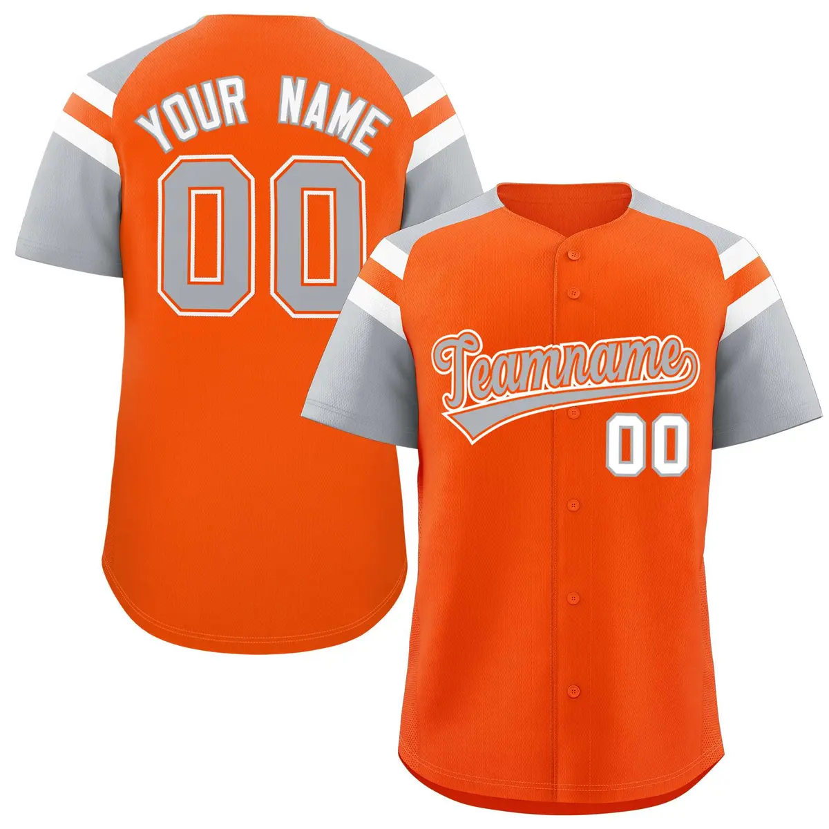 Orange Silver Contrast Raglan Baseball Jersey