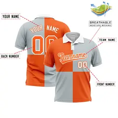Orange Silver Four Squares Performance Polo Shirt 2