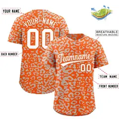 Orange Silver Leopard Print Baseball Jersey 2