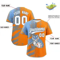 Orange Silver Light Blue Full-Snap Tiger Graffiti Baseball Jersey 2