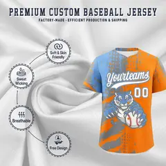 Orange Silver Light Blue Full-Snap Tiger Graffiti Baseball Jersey 3
