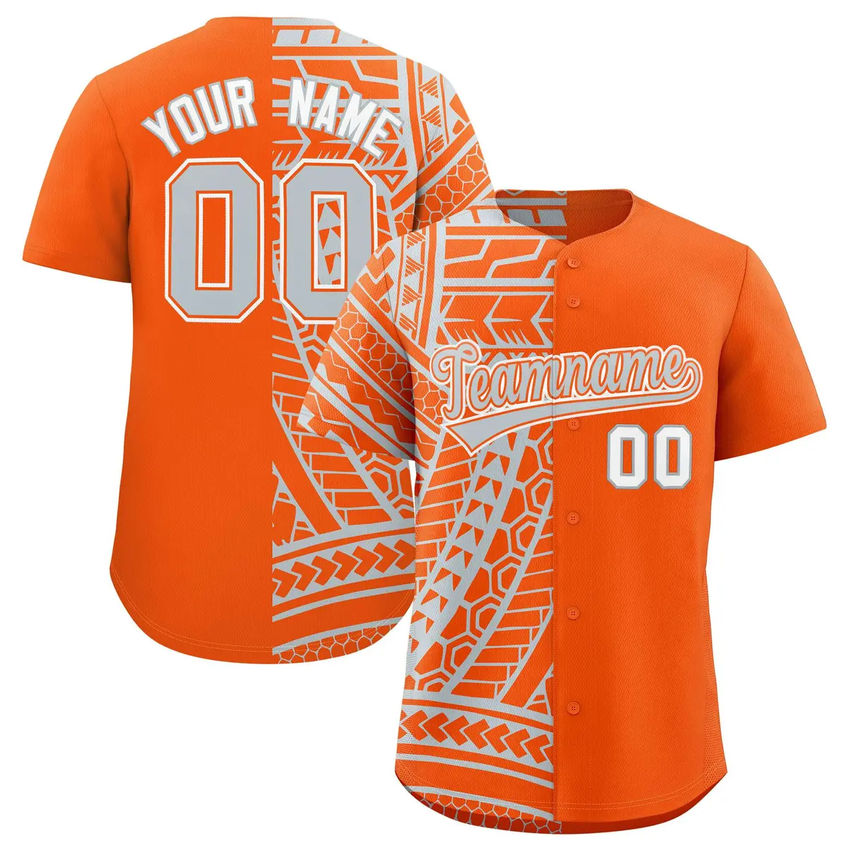 Orange Silver Tribal Split Baseball Jersey