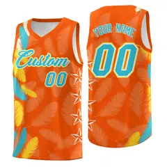 Orange Sky Blue Feather Series Graffiti Pattern Basketball Jersey 1