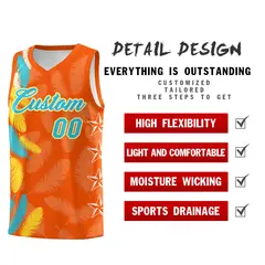 Orange Sky Blue Feather Series Graffiti Pattern Basketball Jersey 2