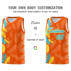 Orange Sky Blue Feather Series Graffiti Pattern Basketball Jersey 3