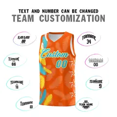 Orange Sky Blue Feather Series Graffiti Pattern Basketball Jersey 4