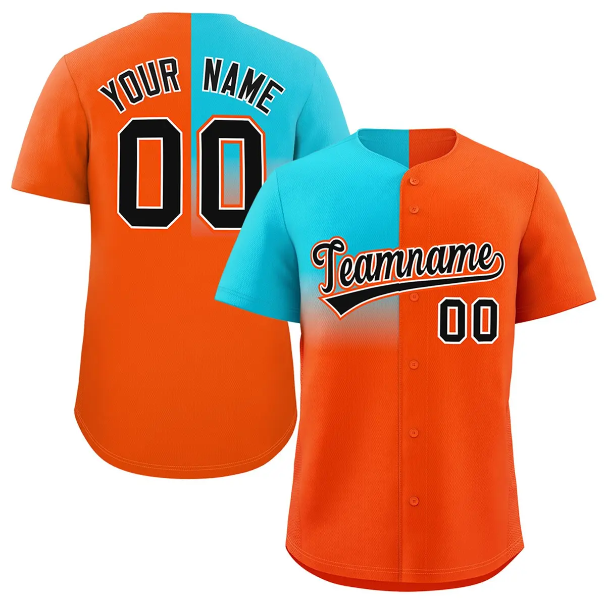 Orange Sky Blue Half Gradient Authentic Baseball Jersey