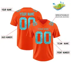 Orange Sky Blue Sequin Lettering Football Jersey 2