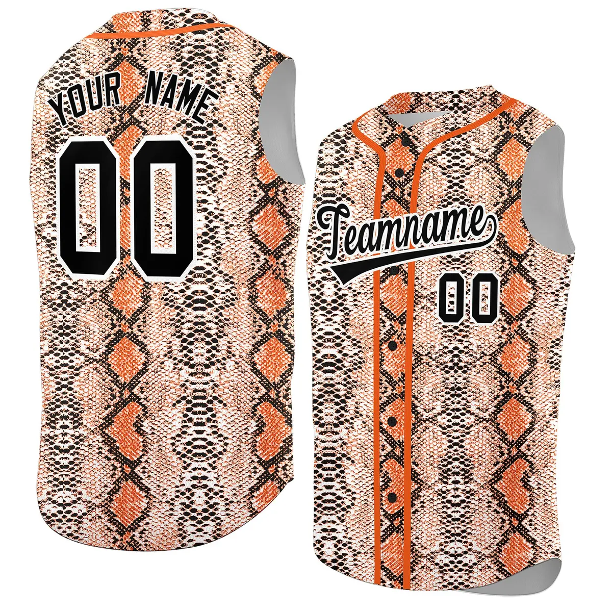 Orange Snakeskin Pattern Sleeveless Baseball Jersey