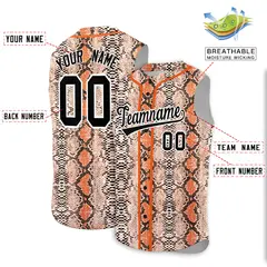 Orange Snakeskin Pattern Sleeveless Baseball Jersey 2