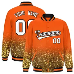 Orange Sparkle-Effect Varsity Full-Snap Letterman Baseball Jacket