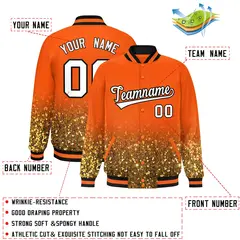 Orange Sparkle-Effect Varsity Full-Snap Letterman Baseball Jacket 2