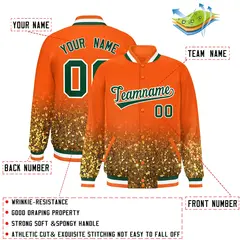 Orange Sparkle-Effect Varsity Full-Snap Letterman Baseball Jacket 2