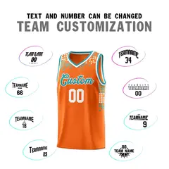 Orange Square Grid Graffiti Basketball Jersey 3