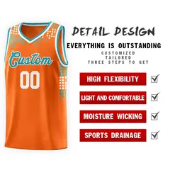 Orange Square Grid Graffiti Basketball Jersey 4