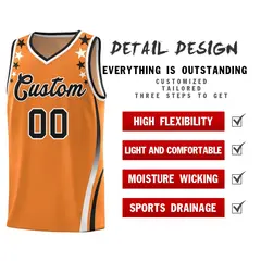 Orange Star Pattern Color Block Shoulders Basketball Jersey 2