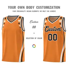 Orange Star Pattern Color Block Shoulders Basketball Jersey 3